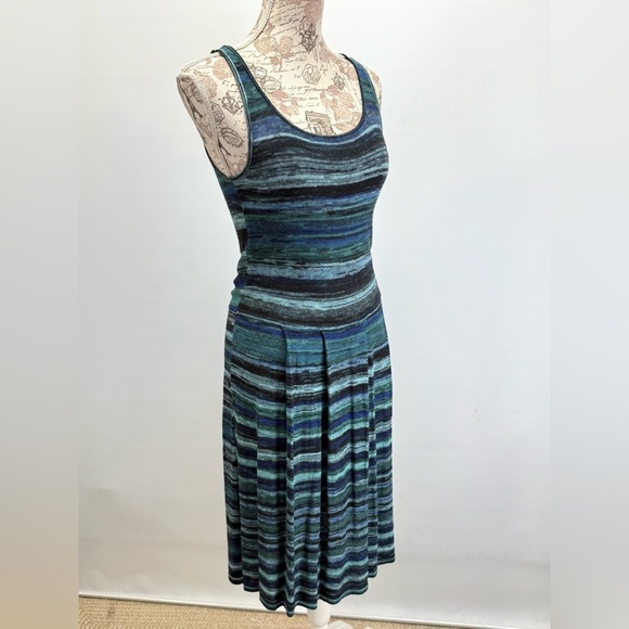 MARC NEW YORK Blue and Green Striped tank knit pleated midi dress size S - Picture 11 of 14